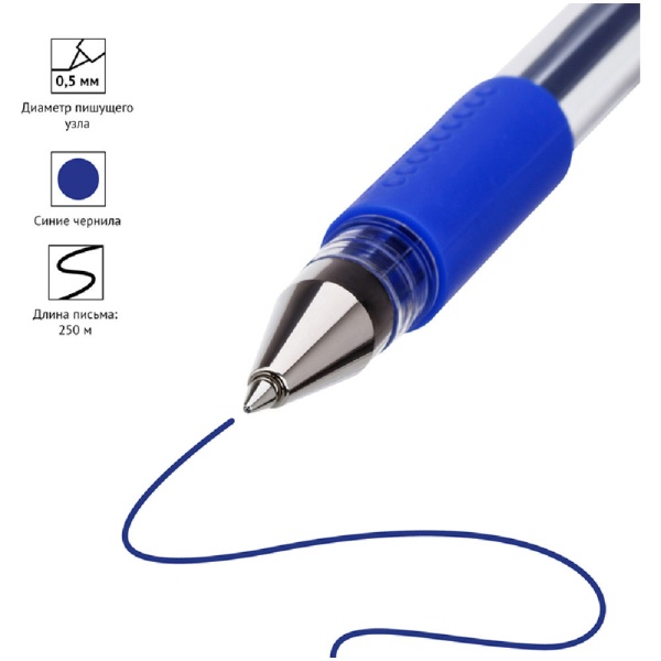Ручка гелевая OfficeSpace синяя, 0,5мм, грип в категории Ручки гелевые