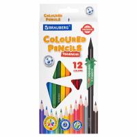 Карандаши цветные пластиковые, BRAUBERG PREMIUM 12 цветов + 1 ч/г карандаш, трехгранный корпус в категории Карандаши цветные