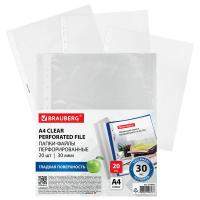 Папки-файлы перфорированные А4 BRAUBERG, КОМПЛЕКТ 20 шт., гладкие, 30 мкм в категории Папки-вкладыши