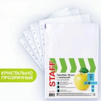 Папки-файлы перфорированные, А4, STAFF "STANDARD", КОМПЛЕКТ 100 шт., гладкие, "Яблоко", 30 мкм в категории Папки-вкладыши
