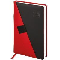 Ежедневник датированный 2026, А5, 138х213 мм, BRAUBERG "Swirl", под кожу, красный/черный в категории Ежедневники