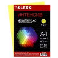 Бумага цветная, А4, 80 г/кв.м, 20 листов, интенсив, желтый, KLERK в категории Бумага форматная цветная
