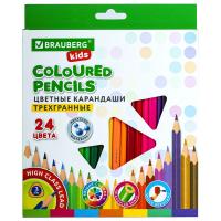 Карандаши цветные BRAUBERG KIDS, 24 цвета, трехгранные, грифель 3 мм в категории Карандаши цветные