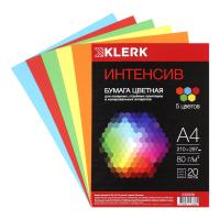 Бумага цветная А4, 80 г/кв.м, 20 листов, 5 цветов, интенсив KLERK  в категории Бумага форматная цветная