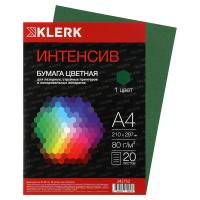 Бумага цветная, А4, 80 г/кв.м, 20 листов, интенсив, темно-зеленый, KLERK в категории Бумага форматная цветная