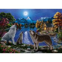 Картина по номерам 30*40 см, холст, на подрамнике Волки у ночного озера в категории Картины по номерам