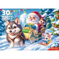 Пазлы MAXI, 30 элементов, 215*300 мм, Хаски и Дед Мороз, Рыжий кот в категории Пазлы и мозаики