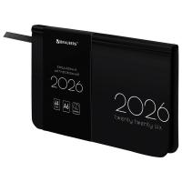 Еженедельник датированный 2026 МАЛЫЙ ФОРМАТ 95х155 мм, А6, BRAUBERG "Vista", под кожу, "Black coal" в категории Ежедневники