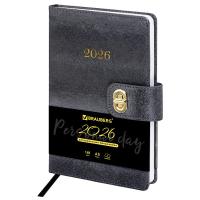 Ежедневник датированный 2026 А5 138х213 мм, BRAUBERG "Elegant", под кожу, застежка, черный в категории Ежедневники