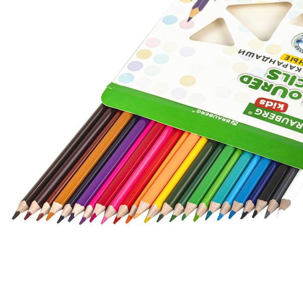 Карандаши цветные BRAUBERG KIDS, 24 цвета, трехгранные, грифель 3 мм в категории Карандаши цветные
