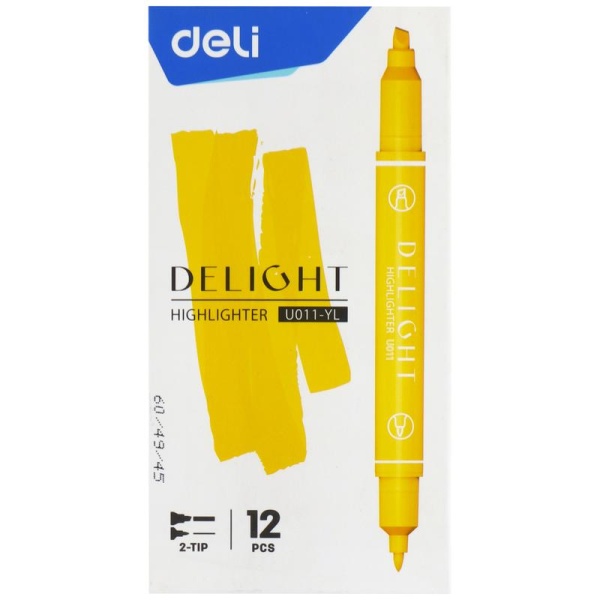 Текстовыделитель 1,0-4,0 мм, пулевидный, скошенный, двусторонний, цвет желтый Deli в категории Текстовыделители
