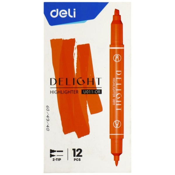 Текстовыделитель 1,0-4,0 мм, пулевидный, скошенный, двусторонний, цвет оранжевый Deli в категории Текстовыделители