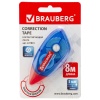 Корректирующая лента BRAUBERG 5 мм х 8 м, корпус синий, механизм перемотки, блистер в категории Корректирующие ленты