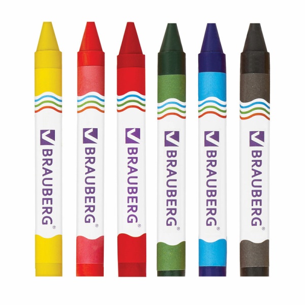 Восковые мелки утолщенные BRAUBERG, 6 цветов в категории Мелки / карандаши восковые