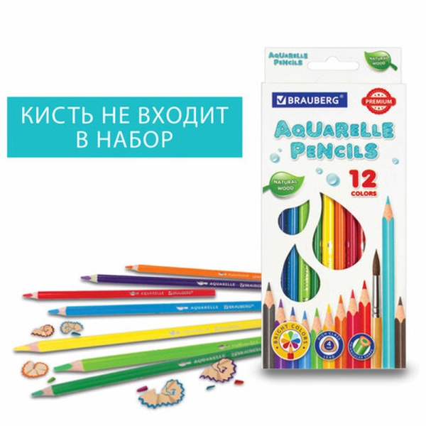 Карандаши цветные акварельные BRAUBERG PREMIUM AQUARELLE, 12 цветов, грифель мягкий 4 мм в категории Карандаши цветные акварельные