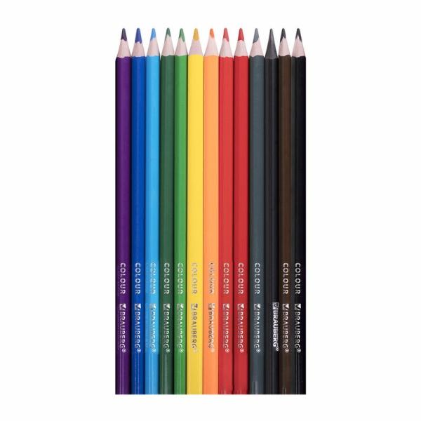 Карандаши цветные пластиковые, BRAUBERG PREMIUM 12 цветов + 1 ч/г карандаш, трехгранный корпус в категории Карандаши цветные