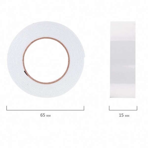 Клейкая двухсторонняя лента 15 мм х 2 м, НА ВСПЕНЕННОЙ ОСНОВЕ 1 мм, прочная, BRAUBERG, блистер в категории Клейкие ленты специальные
