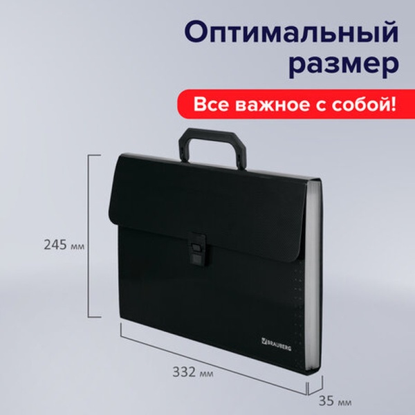 Папка-портфель пластиковая BRAUBERG А4 (332х245х35 мм), 13 отделений, фактура диагональ, черная в категории Папки-портфели