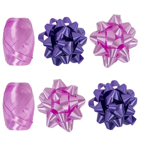Набор для декора и подарков 4 банта, 2 ленты, цвета: розовый, фиолетовый, ЗОЛОТАЯ СКАЗКА в категории Ленты для упаковки подарков
