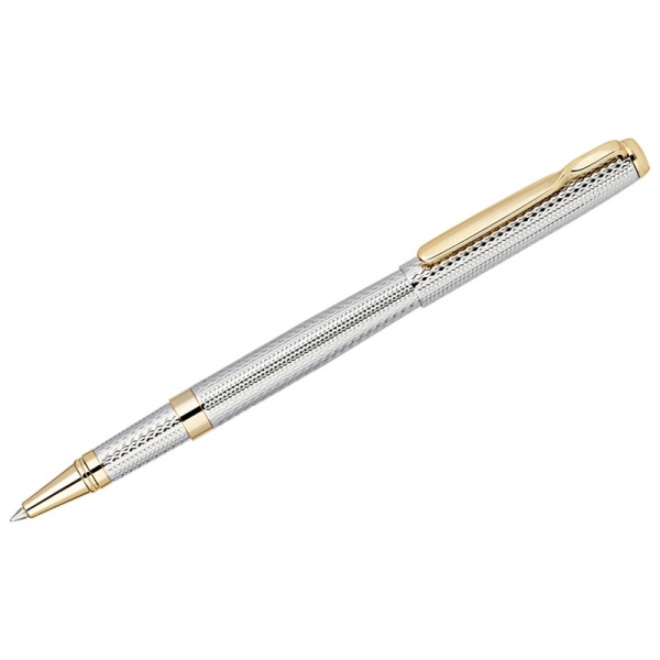 Ручка-роллер Delucci "Celeste" синяя, 0,6мм, цвет корпуса - серебро/золото, подарочная упаковка в категории Ручки подарочные